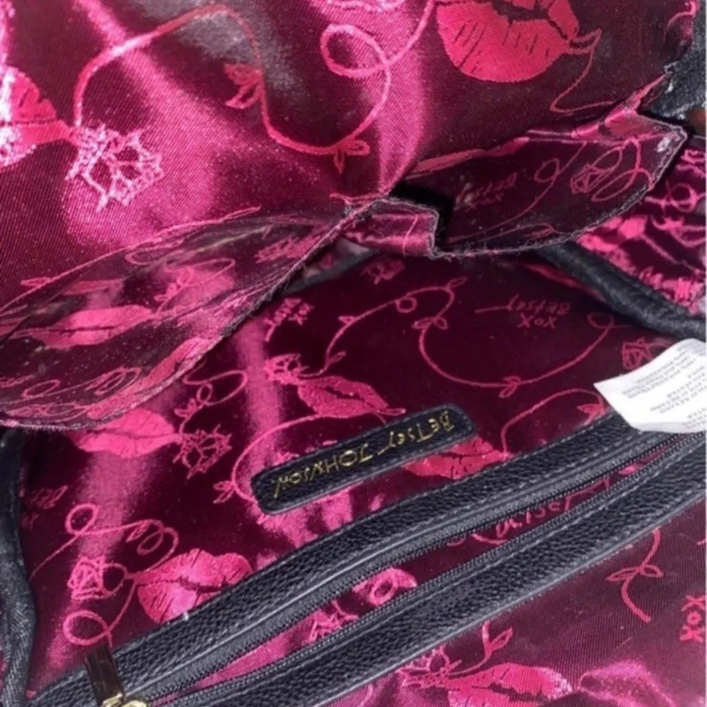 Betsey Johnson pink with black and white striped kitty backpack